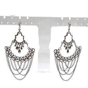 Earrings Chandelier Chain Dangle Pierced Silver Tone Fashion Statement SKU 3096
